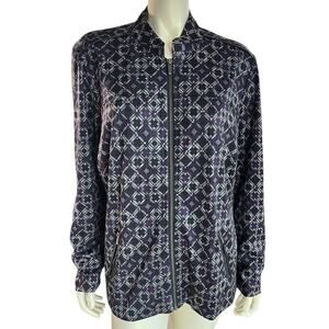 Cj Banks Womens 1X Purple Gray Geometric Print Zip Jacket